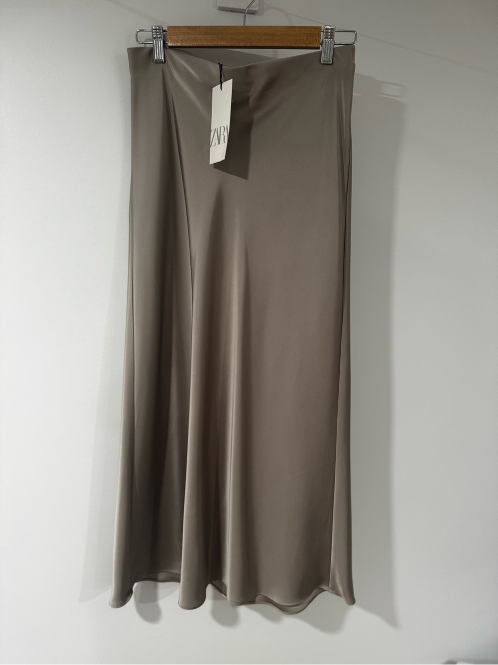 ZARA Taupe Satin-Look Maxi Skirt